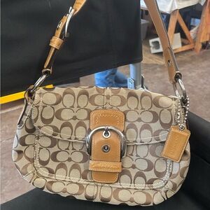 Coach Tan and Brown Signature Shoulder Bag
